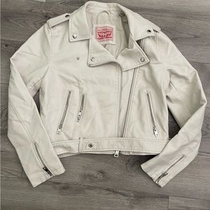 Levi Strauss Womens Medium Jacket Faux Leather Moto Belted off White